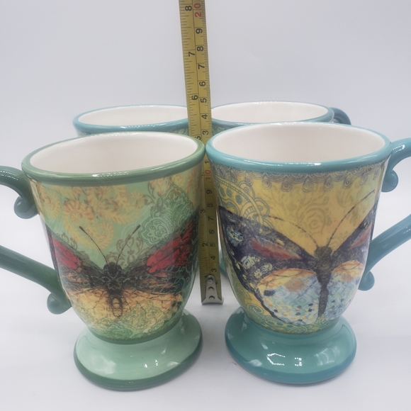 Four Studio Shop Mugs Susan Winget 3 Blue And One Green Butterflies And Flowers - Picture 5 of 7